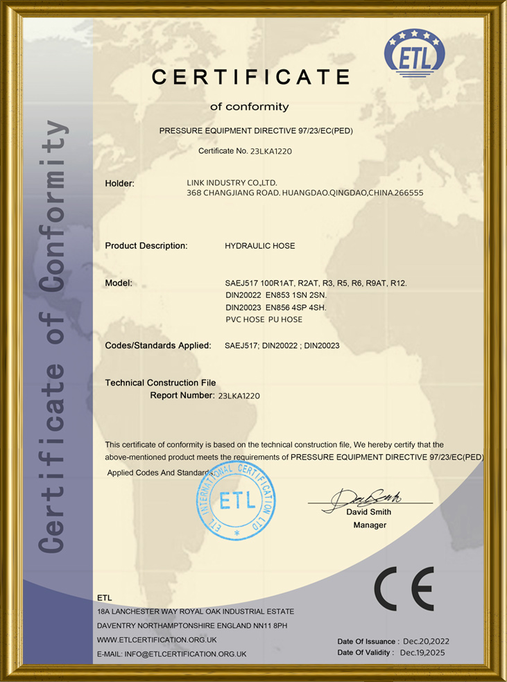 Certificado CE para manguera hidráulica